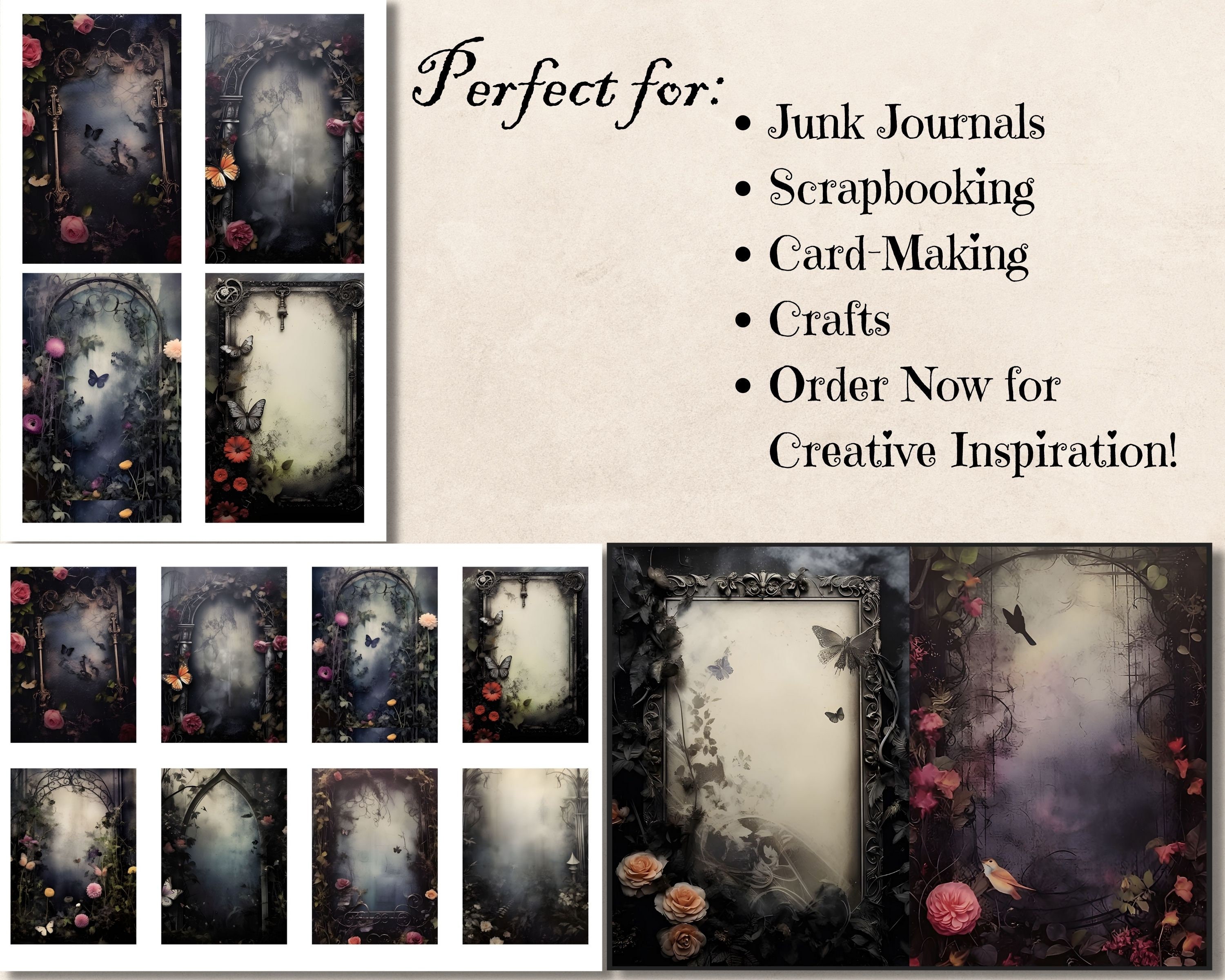 Gothic Garden Junk Journal Kit Pages, Watercolor Printable Shabby Chic ...
