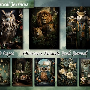 Christmas Animals Junk Journal Paper, Xmas Winter Season Printable Ephemera, Vintage Festive Animal Scrapbook Collage Sheet, Background Page