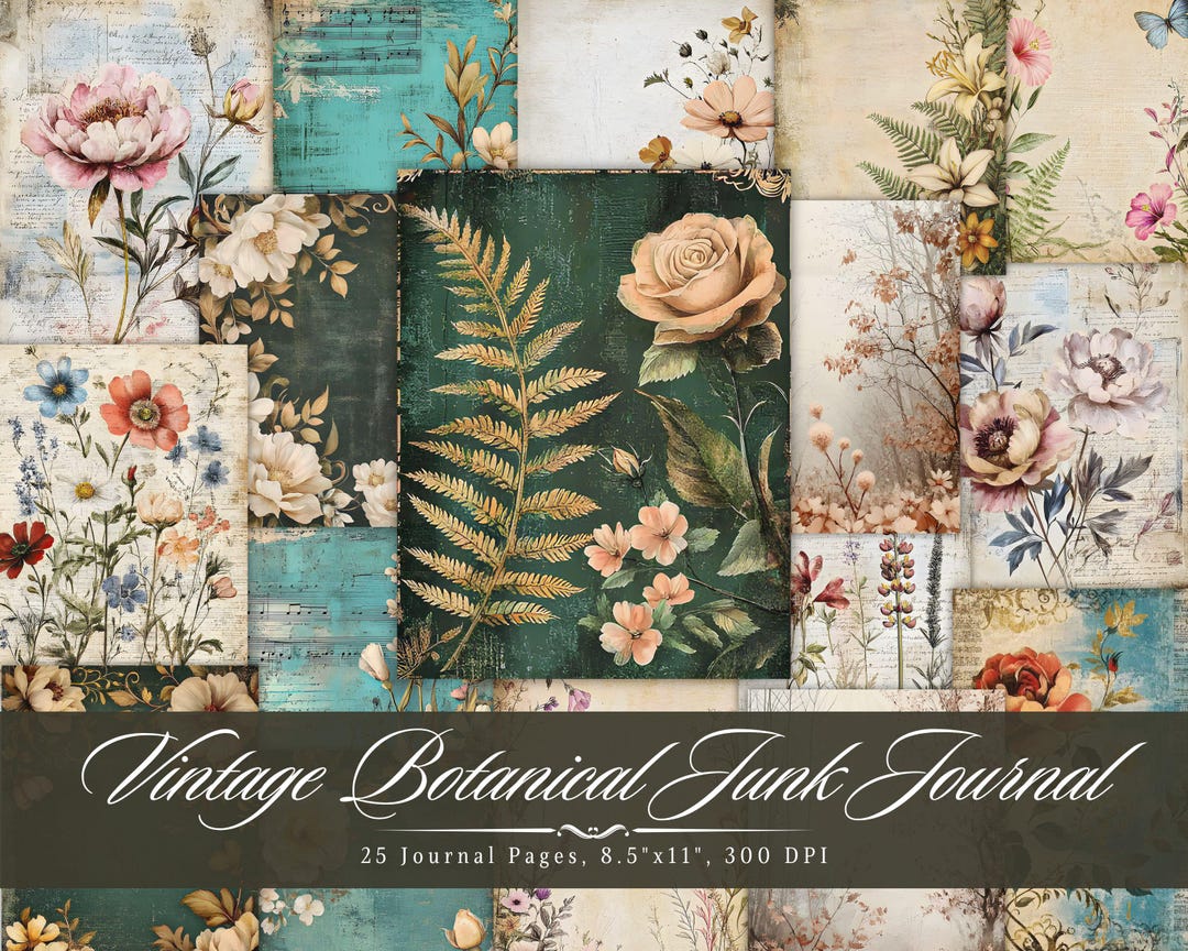 Vintage Botanical Junk Journal | Floral Printable Ephemera (digital ...
