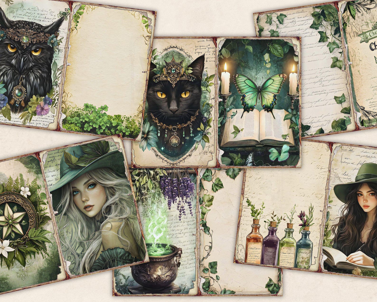 Green Witch Junk Journal Kit, Vintage Herbal Ephemera Pages, Nature ...