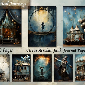 Pages de journal indésirable d'acrobate de cirque, kit de journal, téléchargement numérique de cirque vintage, éphémères imprimables, collage numérique de scrapbooking de gymnastique