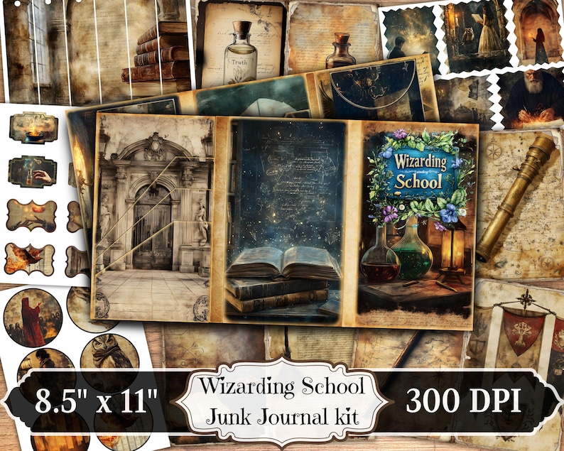 Wizarding School Junk Journal Kit, Vintage Witch Ephemera, Magic School ...