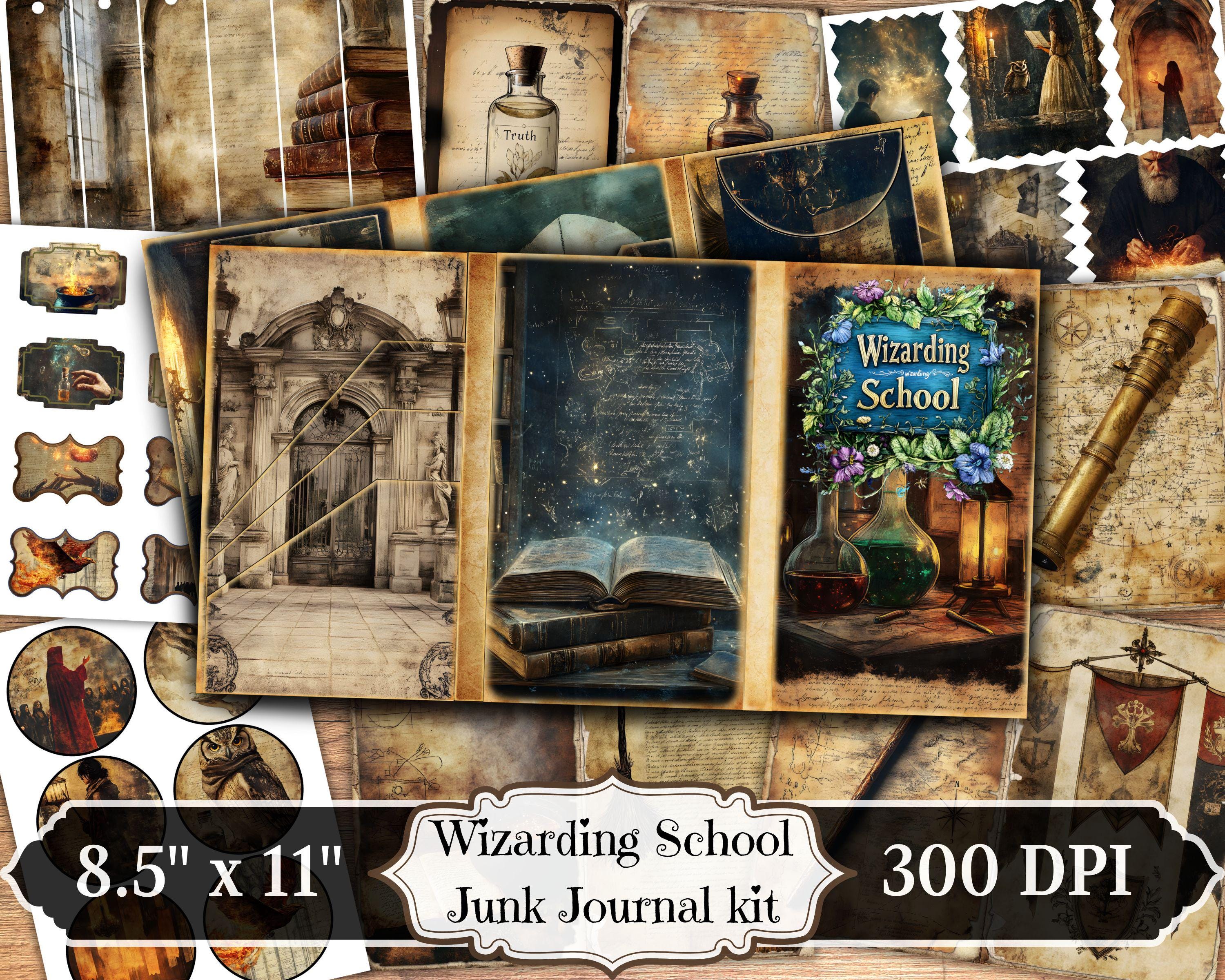Wizard Journal Ringed Wizarding School Junk Journal Kit, Vintage Witch Ephemera, Magic School ...
