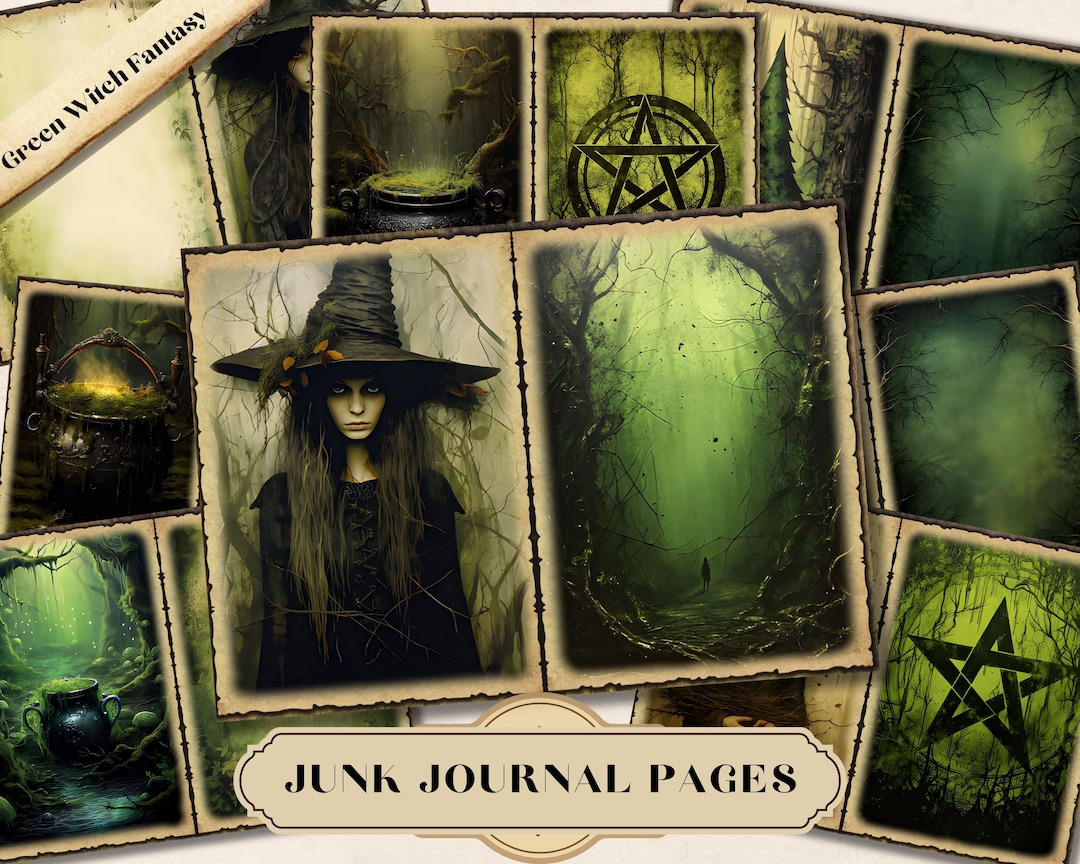 Green Witch Fantasy Junk Journal Pages | Printable Halloween Ephemera ...