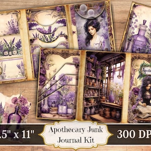 Kit diario di cianfrusaglie in stile vittoriano viola, effimeri stampabili con fiori viola acquerellati, foglio collage per scrapbooking color lavanda, sfondo shabby chic