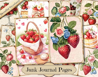Strawberry Junk Journal Kit | Printable Vintage Ephemera | DIY Scrapbook Tags & Pages | Garden Journaling Supplies | Instant Download