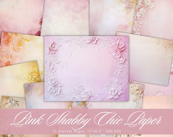 Pink Shabby Chic Junk Journal, Watercolor Floral Printable Ephemera, Soft Flower Scrapbooking Collage Sheet, Background Mixed Media Pages