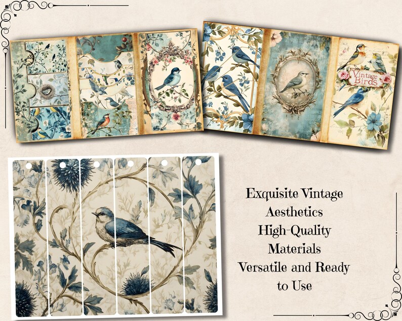 Junk Journal Folio Kit Vintage Birds, Bird Aged Printable Ephemera, Old ...