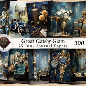 Great Gatsby Glam Junk Journal Kit, Vintage Printable Digital Ephemera, Collage Scrapbooking Sheet, Modern Floral Background Mixed Media