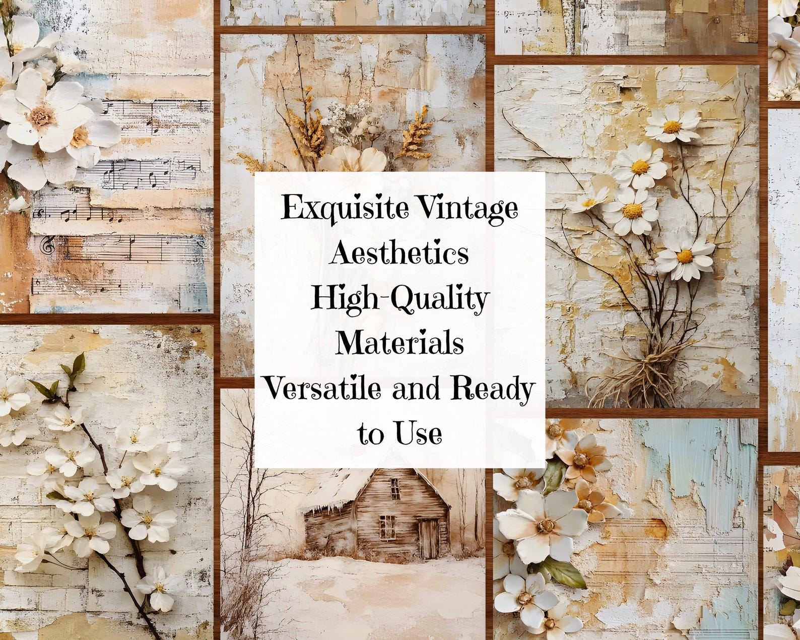 Rustic Background Scrapbook Rustic Junk Journal Paper, Vintage Shabby Chic Pages, Aged Flower ...