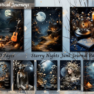 Big Bundle, Kit per diario Night Junk, Shabby Chic, Effimere stampabili, Carta digitale "Notti stellate", Collage per scrapbooking, Carta ATC vintage JPG