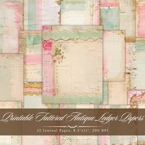 Printable Tattered Antique Ledger Paper, Old Junk Journal Pages Kit, Vintage Collage Sheet, Ledger Book Page Scrapbook Ephemera Background