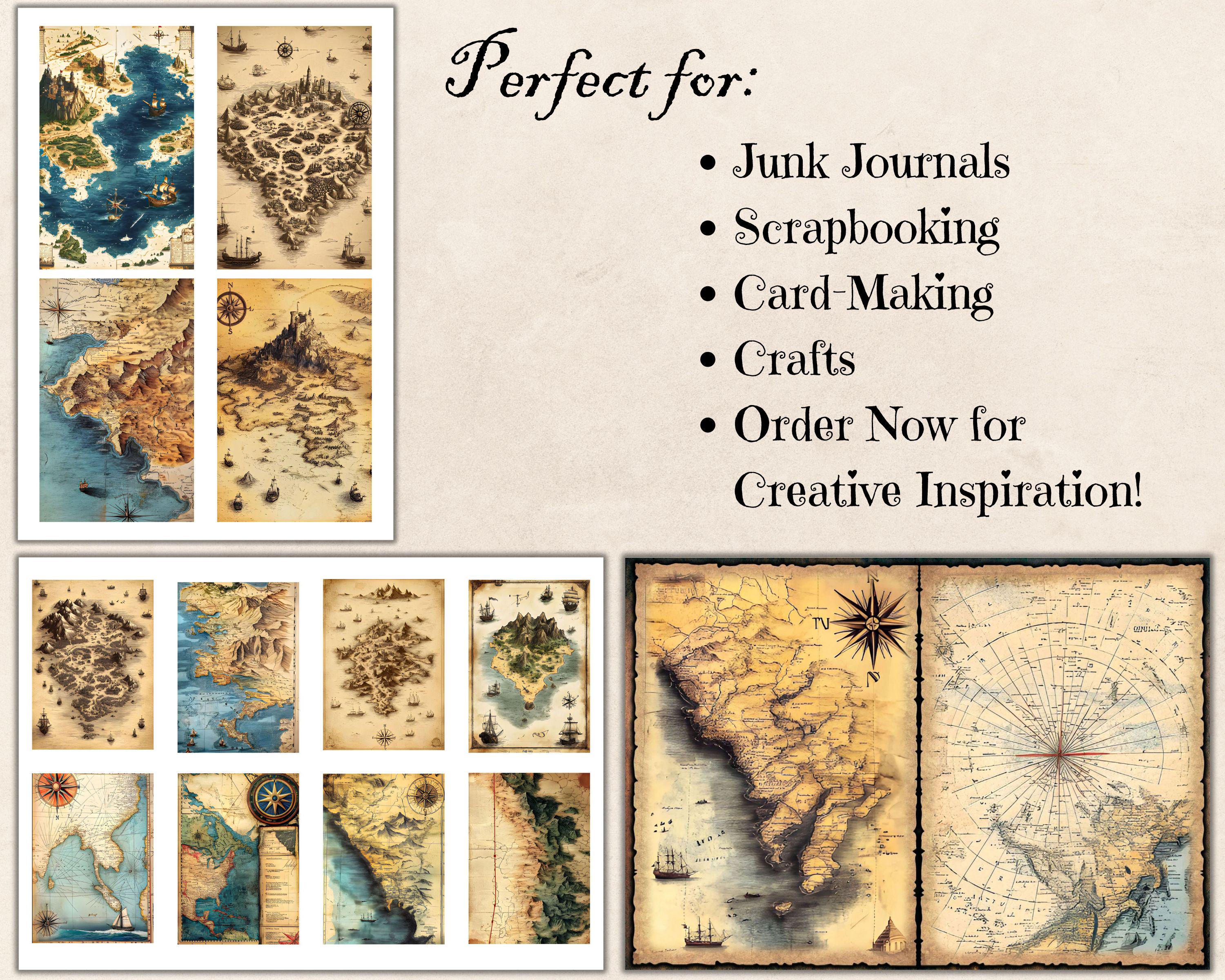 Vintage Maps Junk Journal Pages, Aged World Map Printable Ephemera, Old ...