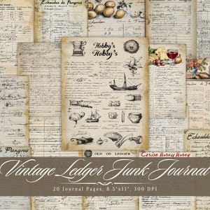 Vintage Ledger Papers, Aged Old Writing Printable Ephemera, Vintage Junk Journals Pages, Scrapbooking Collage Sheet, Background Mixed Media