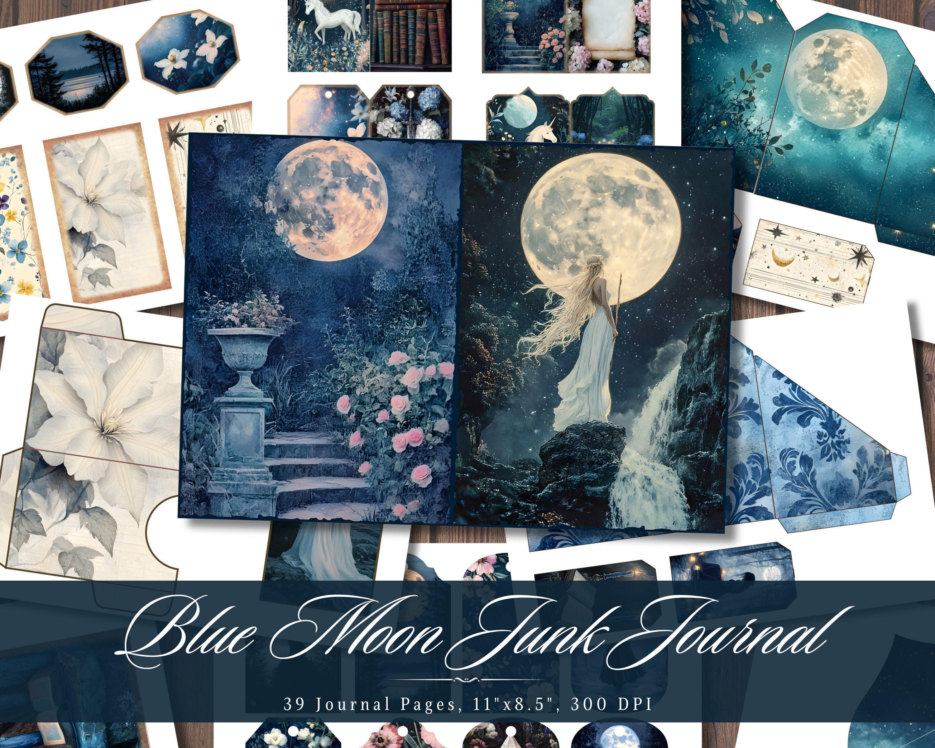 Blue Moon Junk Journal, Night Sky Printable Ephemera Pages, Lunar Space ...