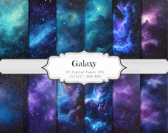 Digitalt papper för galaxer, skräpjournal med rymdnebula, scrapbooking-collage med vintage-nattstjärnor och yttre rymden, sidor med kosmiskt stjärnstoft och planeter