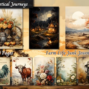 Farm Life Junk Journal Paper, Rustic Farmhouse Animals Printable Ephemera, Vintage Scrapbooking Collage Sheet, Background Mixed Media Pages