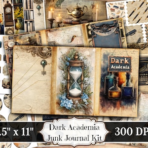 Dark Academia Junk Journal, effimeri stampabili vittoriani d&#39;epoca, foglio collage di scrapbooking retrò, pagine di sfondo con tecniche miste ATC