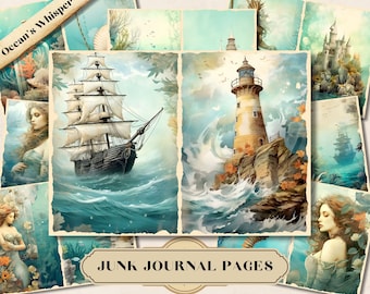 Vintage Ocean Junk Journal Kit, Shabby Chic Ephemera, ATC Cards and Scrapbook Paper JPG