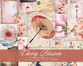 Cherry Blossom Junk Journal Pages - Printable Vintage Japan Collage Sheets, Asian Scrapbook Ephemera, Instant Download Commercial Use