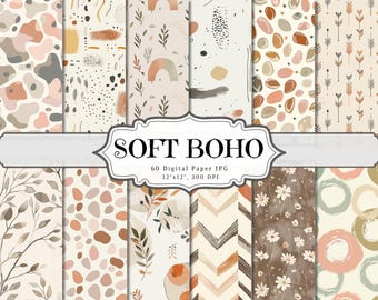 Soft Boho Digital Paper • Neutral Plants Aesthetic Printable Pages Backgrounds • Minimal Boho Scrapbook Paper • Digital Download