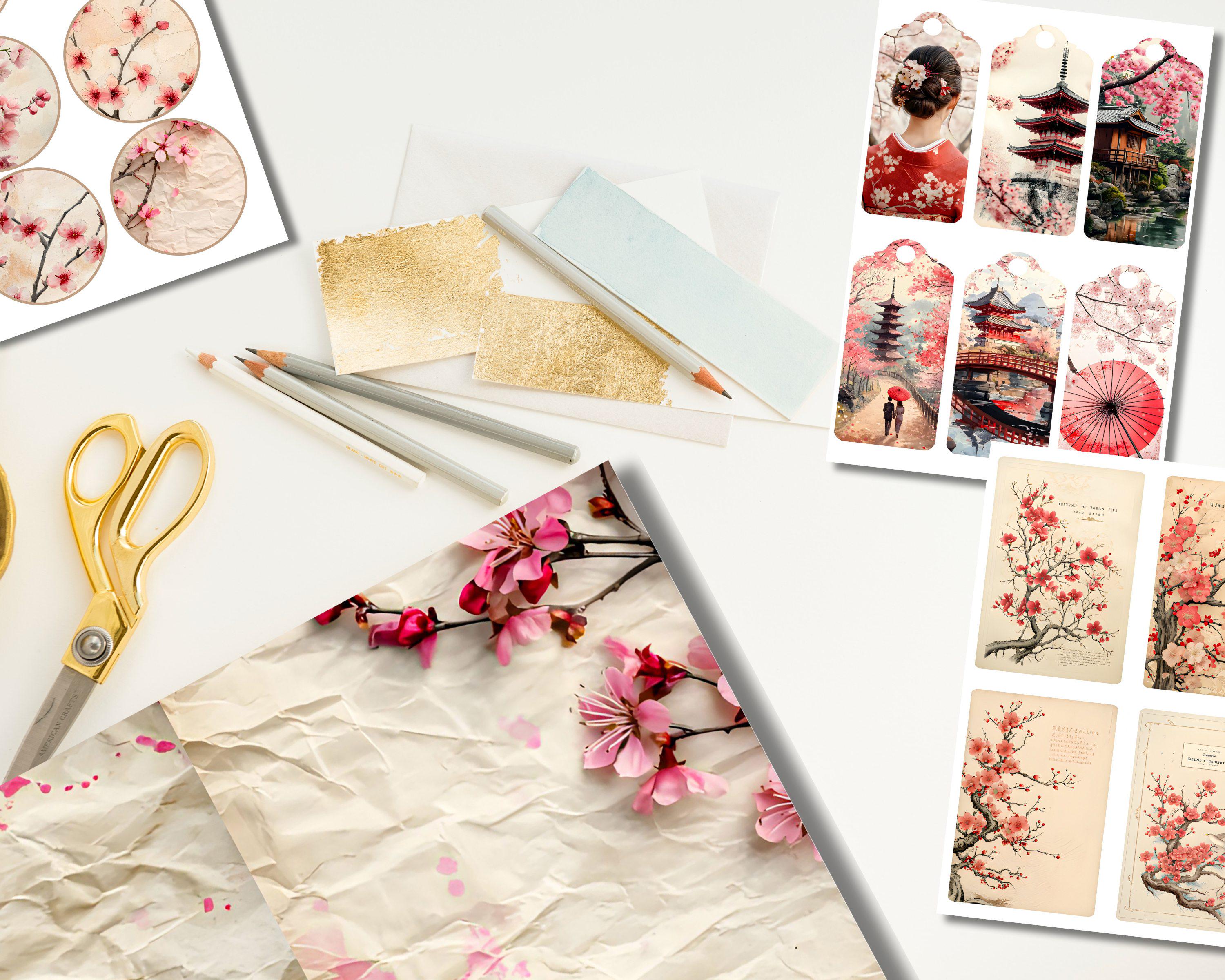 Japan Junk Journal Paper, Japanese Cherry Blossom Printable