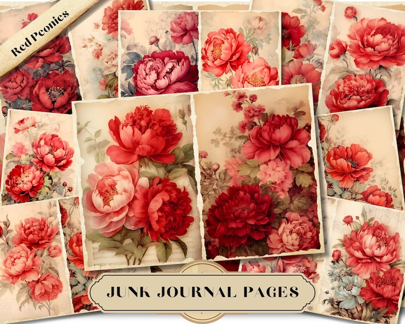 red peonies
junk journal
junk journaling
peony ephemera
floral junk journal
vintage junk journal
shabby chic junk journal
romantic junk journal
romantic junk journal
botanical junk journal