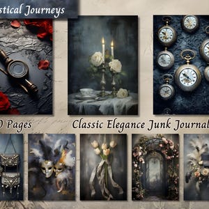 Papier journal indésirable élégance classique, éphémères imprimables chic intemporels, feuille de collage pour scrapbooking floral vintage, technique mixte de fond ATC