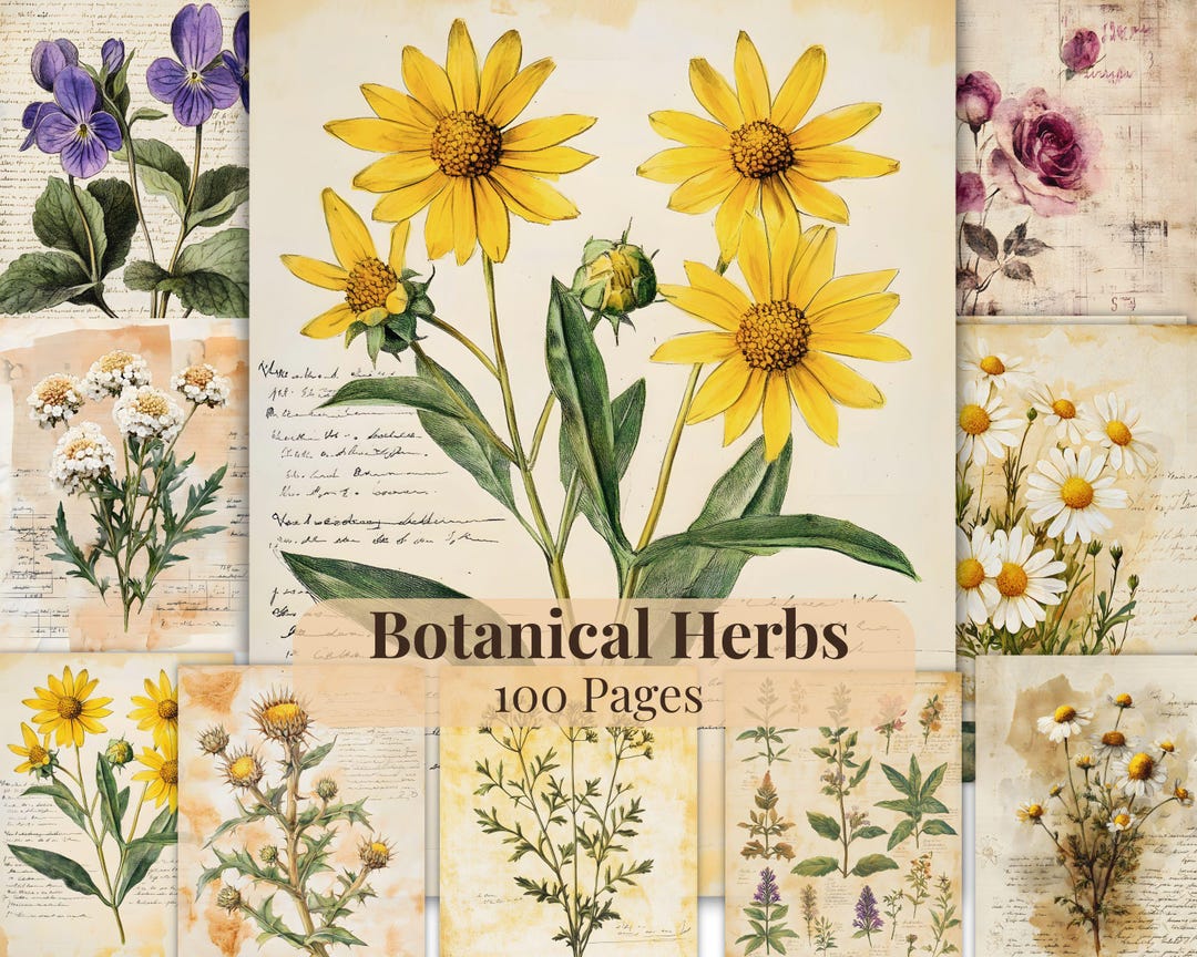 100 Botanical Herbs Junk Journal Kit, Printable Herbal Journal Pages ...