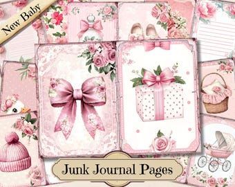 Printable Baby Junk Journal Kit | First Year Memory Keepsake | Pink Boho or Neutral Scrapbook | Baby Shower Gift Idea | Instant Download