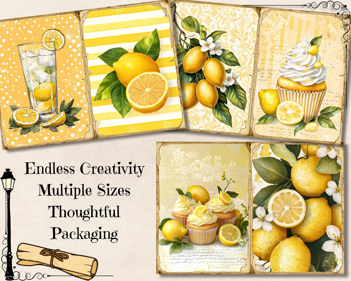 Lemon Junk Journal Pages, Yellow Lemons Printable Ephemera, Vintage ...