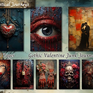 Gothic Valentine Junk Journal, Halloween Horror Printable Ephemera, Spooky Floral Scrapbooking Collage Sheet, Background Mixed Media Pages