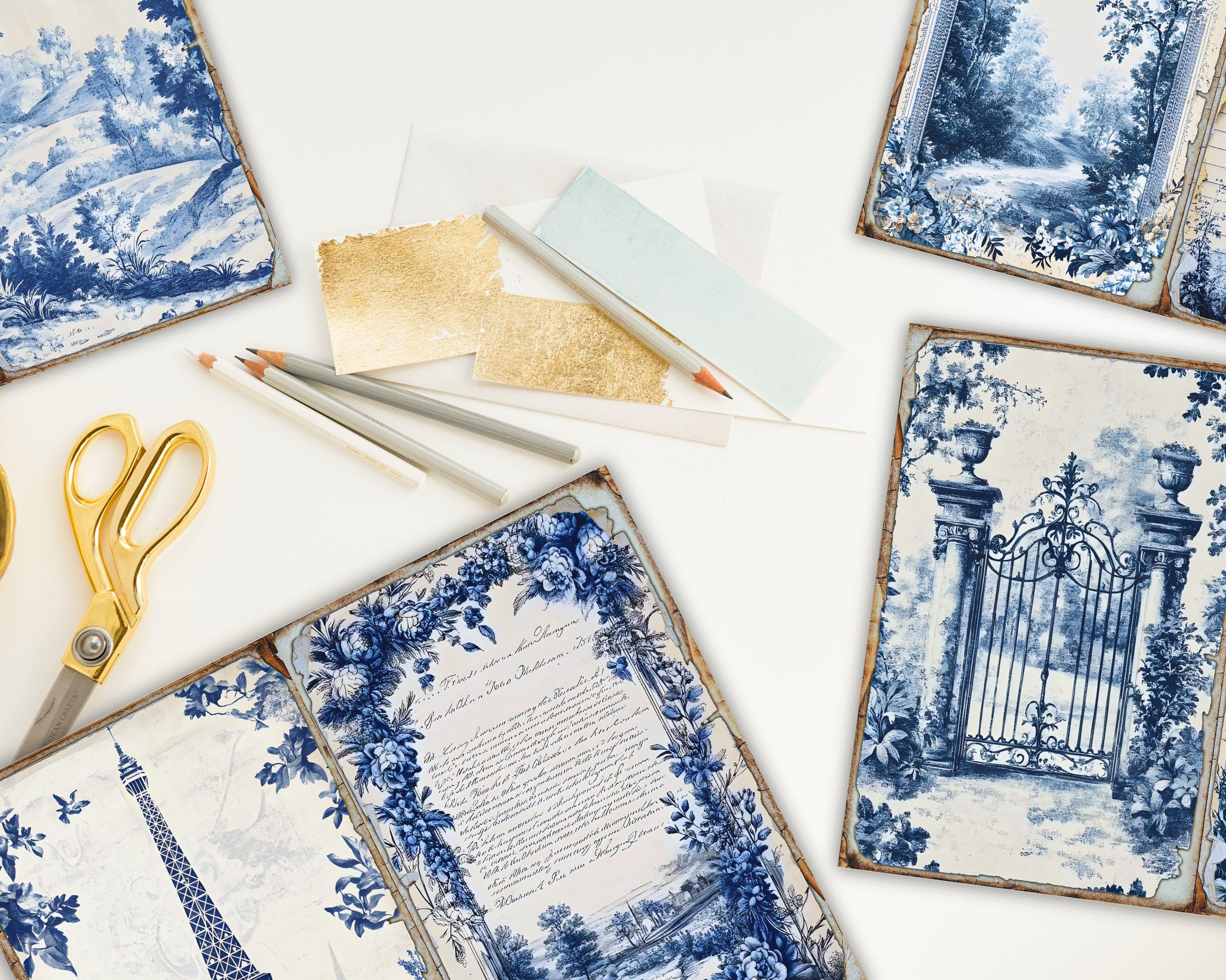 Journal Blue Basic Vintage Toile De Jouy Basic Junk Journal, Blue Pattern Printable ...