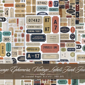 Grunge Ephemera Printable – Vintage Junk Journal Labels – Digital Collage Sheets – Dark Academia Kit – Instant Download – Commercial Use
