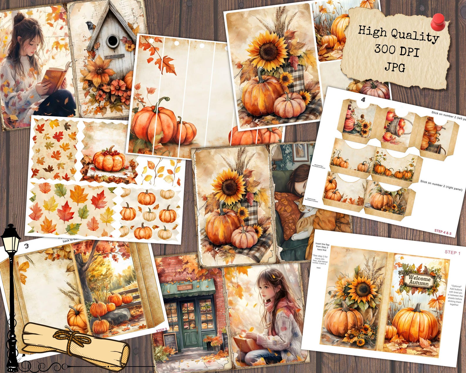 Cozy Autumn Junk Journal Kit, Halloween Fall Leaves Printable Ephemera ...