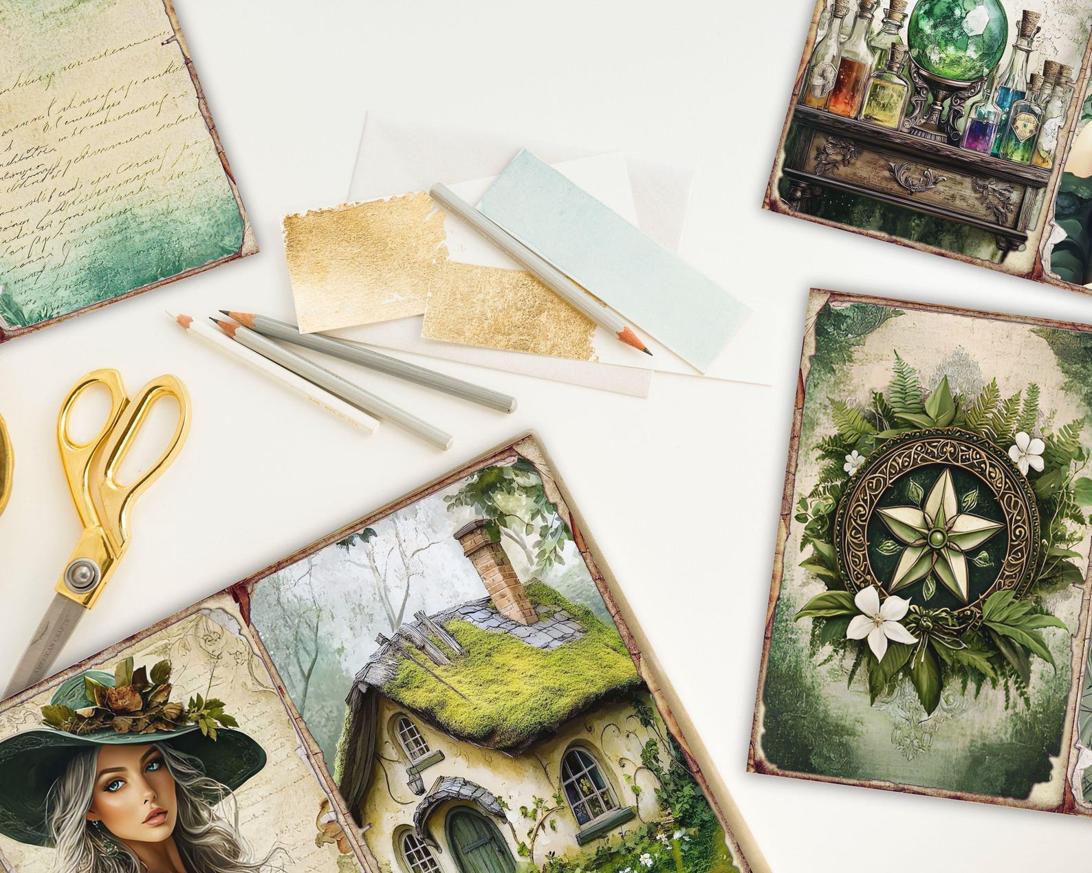 Green Witch Junk Journal Kit, Vintage Herbal Ephemera Pages, Nature ...
