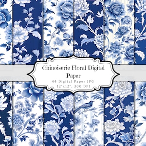Papel digital floral chinês, padrão shabby chic sem costura, folha de colagem floral vintage para scrapbooking, fundo para itens efêmeros imprimíveis ATC