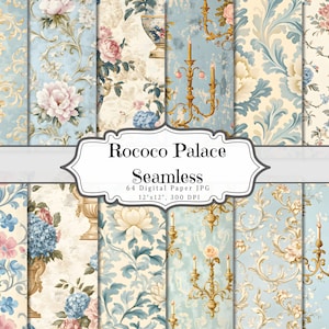 Carta digitale Rococo Palace, effimeri stampabili floreali Shabby Chic, foglio collage floreale per scrapbooking, pagine di sfondo con tecniche miste ATC