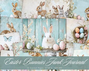 Shabby Chic Easter Bunny Junk Journal Page, Printable Vintage Rabbit Ephemera for Spring Scrapbooking, Collage Sheet for Mixed Media Art