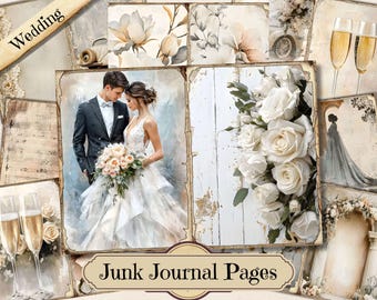 Hochzeits-Junk-Journal-Papier, Vintage-Hochzeits-Druckvorlagen, Scrapbooking-Collage-Blatt für ältere Liebende, Hintergrund-Mixed-Media-Seiten (ATC)