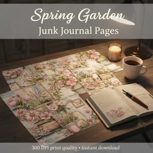 Spring Garden Junk Journal, Floral Shabby Chic Printable Ephemera, Vintage Flower Scrapbooking Collage Sheet, Background Mixed Media Pages image 11