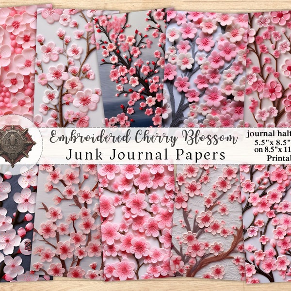 Japanese Cherry Blossom Junk Journal Pages, Shabby Chic Flower, Japan Spring Printable Ephemera, Fussy Cut, Scrapbooking Collage, ATC Cards
