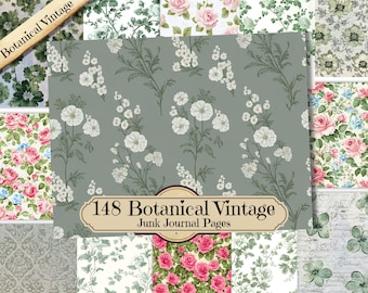 148 Botanical Vintage Junk Journal Pages | Floral Ephemera Printable Kit | Garden Antique Nature Scrapbook Paper Pack Digital Download