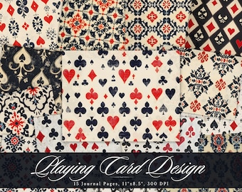 Playing Card Design Journaling Papers, Deck Of Cards Printable Ephemera, Vintage Scrapbooking Collage Sheet, Background Mixed Media Pages