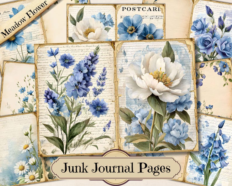 Meadow Flower Junk Journal, Floral Shabby Chic Printable Ephemera ...