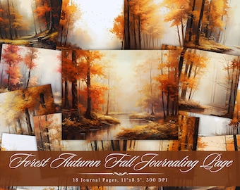 Wald Herbst Journaling Seite, Herbst Aquarell Junk Journal Kit, Wald Blätter Shabby Chic, Scrapbook Collage Sheet, Hintergrundpapier