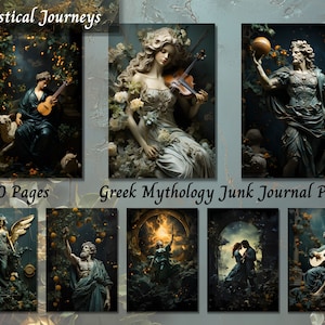 Papier pour carnet de bord de la mythologie grecque, kit de journalisation, éphémères imprimables sombres, coupe soignée, techniques numériques mixtes, collage de scrapbooking, cartes ATC