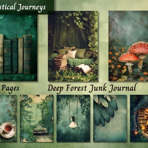 Deep Forest Junk Journal Paper, Nature Shabby Chic Printable Ephemera, Green Leave Floral Scrapbook Collage Sheet, Background Mixed Media