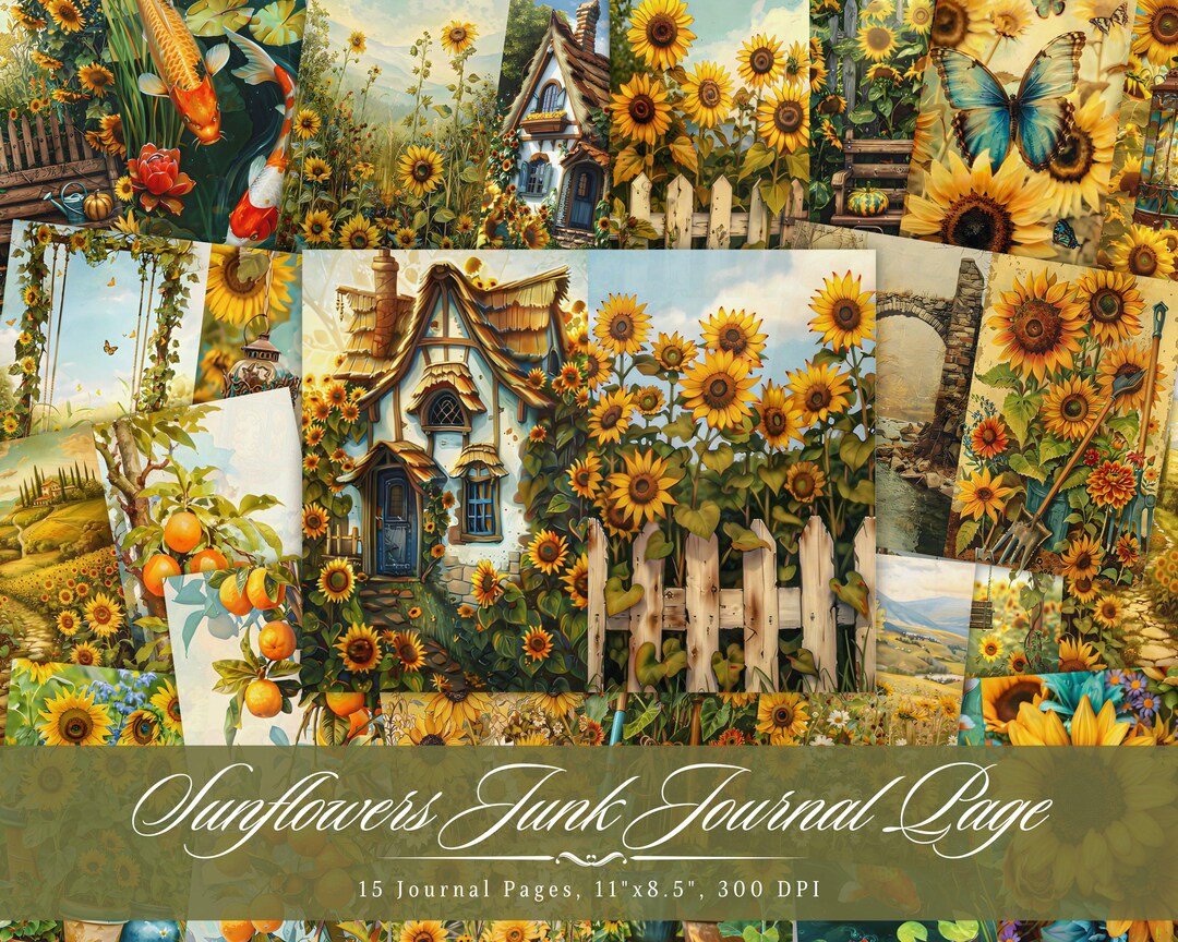 Vintage Sunflower Junk Journal Page | Floral Printable Ephemera Kit ...