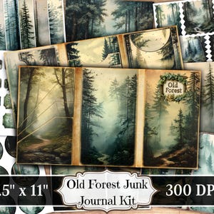 Oud bos ongewenste dagboekpapier, vintage natuurbomen afdrukbare ephemera, botanische scrapbooking collageblad, achtergrond pagina's met gemengde media